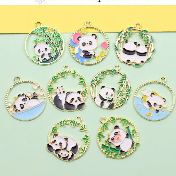 5pcs Panda Enamel Pendant Charms, Panda Charm, DIY Jewelry Accessories, Bracelet Necklace Earring Findings Craft