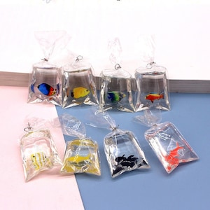 5 pièces poisson dans le sac breloques en résine, pendentif à breloques poisson rouge en résine, accessoires bijoux DIY, bracelet collier boucle d&#39;oreille résultats fournitures artisanat