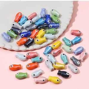 10pcs Color Fish Beads, Ceramic Fish Beads Pendants, DIY Bracelet Necklace Earring Jewelry Findings Craft