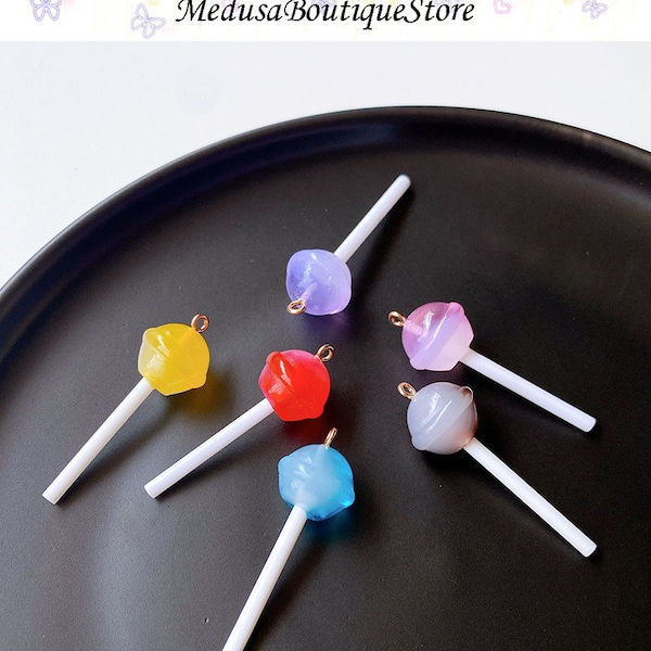 5pcs Resin Lollipop Charms, Colorful Lollipop Charms Pendant, DIY Jewelry Accessories, Bracelet Necklace Earring Findings Craft