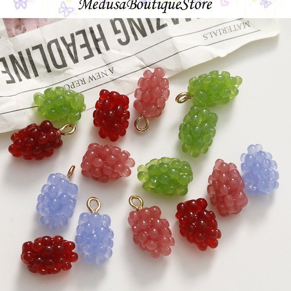 2/10Pcs Raspberry Grape Charms, Resin Artificial Fruit Charms Pendant, DIY Jewelry Accessories, 3D Bracelet Necklace Earring Findings Craft