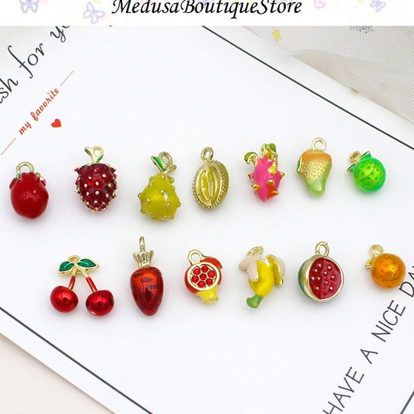 5pcs Fruit Earrings Charms, Cherry Mango Orange Banana Durian Strawberry Pendant, DIY Alloy Bracelet Necklace Earring Jewelry Findings Craft