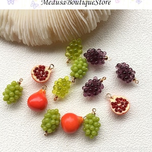 5Pcs Grape Charms, Pomegranate Charms, Resin Fruit Charms Pendant, DIY Jewelry Accessories,Bracelet Necklace Earring Findings Craft Supplies