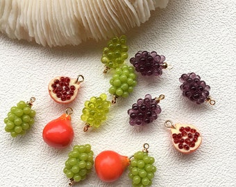 5Pcs Grape Charms, Pomegranate Charms, Resin Fruit Charms Pendant, DIY Jewelry Accessories,Bracelet Necklace Earring Findings Craft Supplies