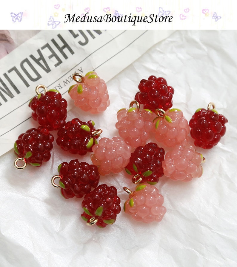 5 pièces breloques raisin framboise, pendentif breloques fruits en résine, accessoires de bijoux à bricoler soi-même, bracelet collier boucle d'oreille résultats fournitures d'artisanat image 2