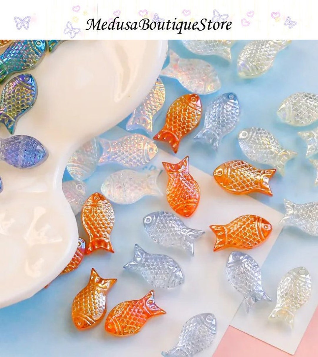 10pcs Color Fish Glass Beads, Fish Beads Pendant, DIY Jewelry Accessories for Bracelet Necklace