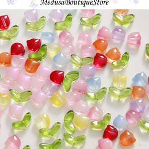 Mixed 48Pcs Tulip Glass Beads,Flower Beads,Tulip Beads,Flower Charms,DIY Jewelry Accessories,Jewelry Supplies Craft