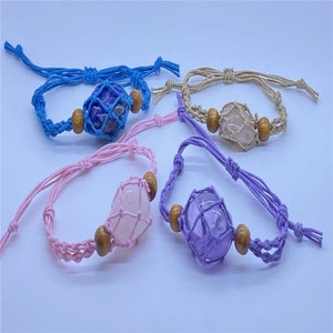 Macrame Crystal Holder Bracelet, Empty Cage Pouch Bracelet, Crystal Dispaly,Adjustable Wrist Length Cord without Stone
