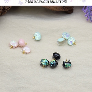 4Pcs Cat Charms, Resin Gitter Cat Charms Pendant, DIY Jewelry Accessories, Bracelet Necklace Earring Findings Craft Supplies