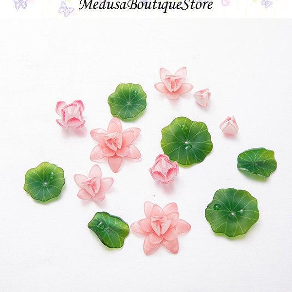 5Pcs Lotus Charms, Acrylic Lotus leaf Charms Pendant, Flower Charms, DIY Bracelet Necklace Earring Jewelry Findings Craft Supplies