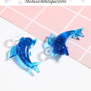 2pcs Cute Dolphin Charms, Dolphin  Pendant, Glass Luminous Jewelry Accessories, DIY Bracelet Necklace Earring Jewelry Findings Craft