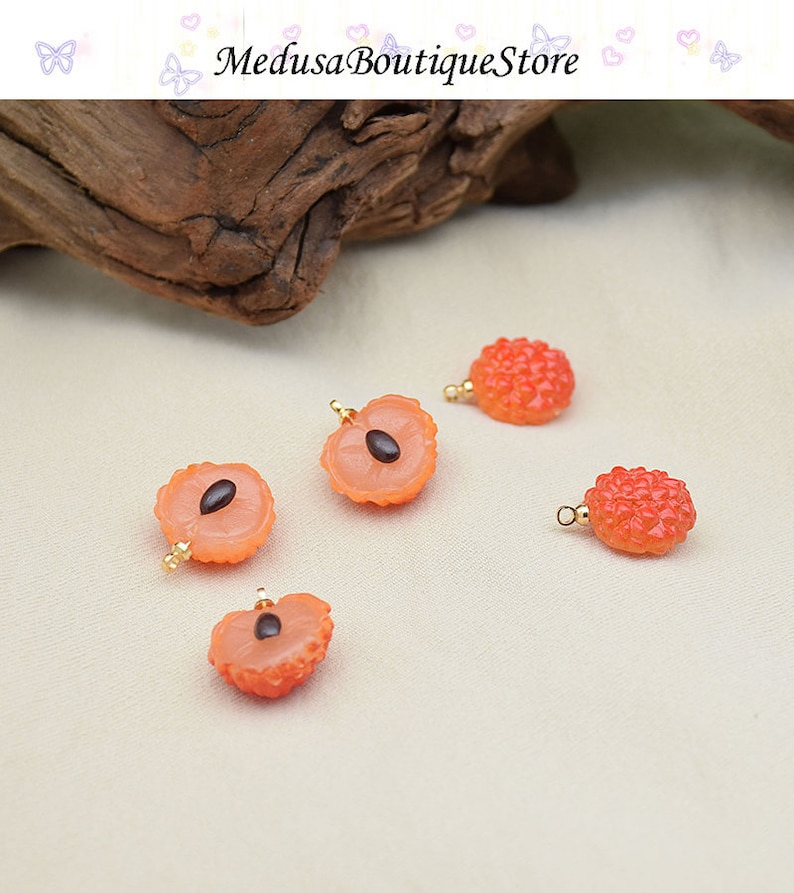 5pcs Resin Fruit Charms Pendants, Papaya, Pitaya, Lychee Charm, DIY ...