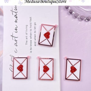 5pcs Acrylic Love Envelope Charms, Envelope Pendant, DIY Bracelet Necklace Earring Jewelry Findings Craft