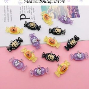5Pcs Halloween Candy Charms, Colorful Candy Charms, Resin Pumpkin Ghost Charms Pendant, DIY Jewelry Accessories