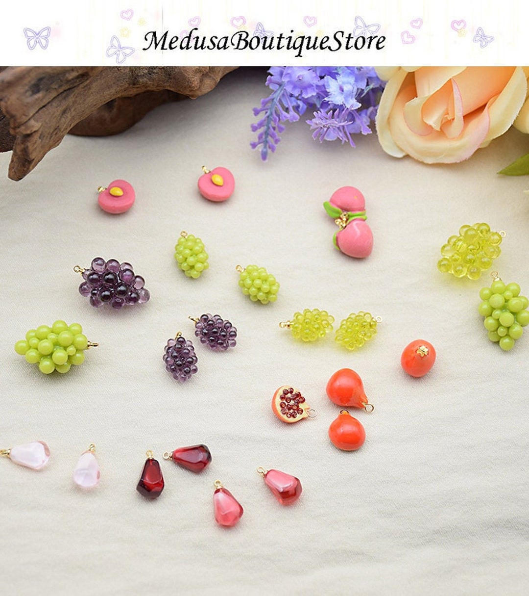 5pcs Resin Fruit Charms, Grape, Tomato, Pomegranate Pendant, DIY ...