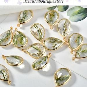 2pcs Gold Plated Tree Leaves Resin Charm, Tree Pendant, DIY Earring Jewelry Findings Pendant Craft Accessories