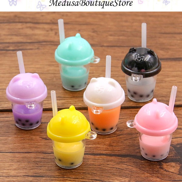 5Pcs Resin Milk Tea Cup Charms, Colorful Bottle Charms Pendant, DIY Jewelry Accessories, Bracelet Necklace Earring Findings Craft Supplies