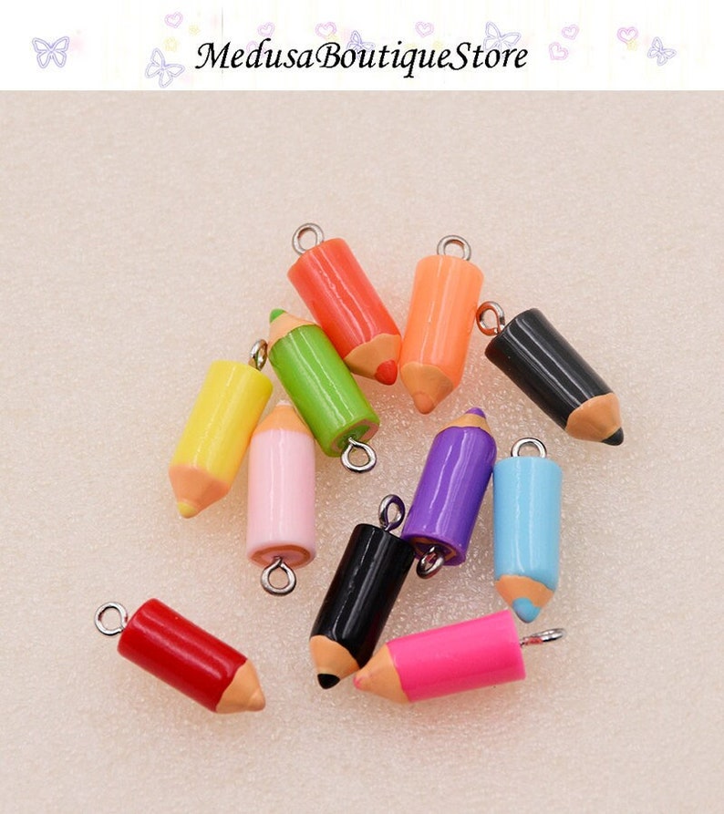 10pcs Pencil Charms, Pencil Resin Pendant, DIY Bracelet Necklace Earring Jewelry Findings Craft Bild 1