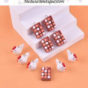 5 peças de pingentes de caixa de ovo simulada, pingentes de comida simulada, pulseira, colar, brincos, joias, artesanato