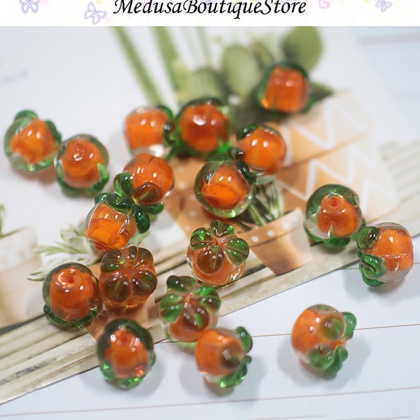 6pcs Persimmon Glass beads Charms, Glass Fruit Charms Pendant, DIY Jewelry Accessories,Bracelet Necklace Earring Jewelry Findings Craft