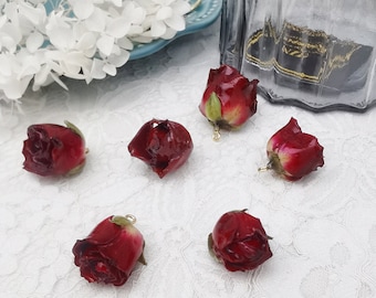 2pcs Real Rose Flower Charms, Resin Rosebud Flower Pendant, DIY Bracelet Necklace Earring Jewelry Findings Craft Handmade