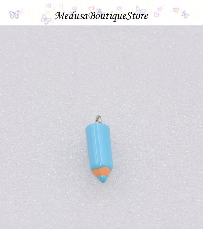 10pcs Pencil Charms, Pencil Resin Pendant, DIY Bracelet Necklace Earring Jewelry Findings Craft Blue