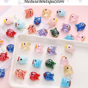 5pcs Color Stripe Fish Beads, Glass Fish Beads Pendants, DIY Bracelet Necklace Earring Jewelry Findings Craft