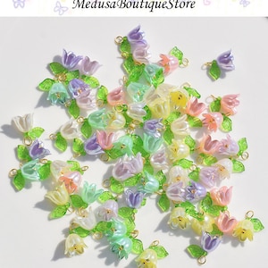 10pcs Bell Flower Acrylic Charms, Lily Leaf Charm Pendant, DIY Jewelry Accessories For Bracelet Necklace Earring Jewelry