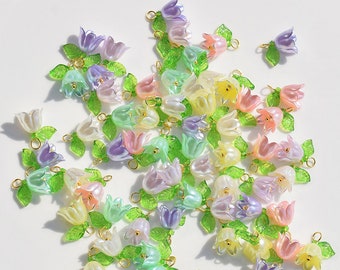 10 pièces breloques en verre fleur de cloche, pendentif à breloque feuille de lys, accessoires de bijoux à bricoler soi-même pour Bracelet collier boucle d'oreille bijoux