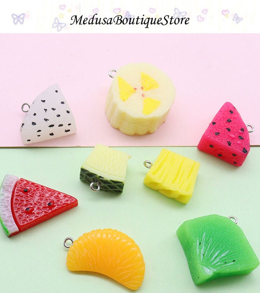 5pcs Resin Fruit Charms, Banana, Pineapple, Kiwi, Pitaya Charms, DIY ...