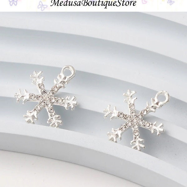 5pcs Winter Glaring Snowflake Charms, Rhinestone Snowflake Pendant, DIY Bracelet Necklace Earring Jewelry Findings Craft