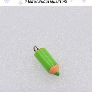 10pcs Pencil Charms, Pencil Resin Pendant, DIY Bracelet Necklace Earring Jewelry Findings Craft Green