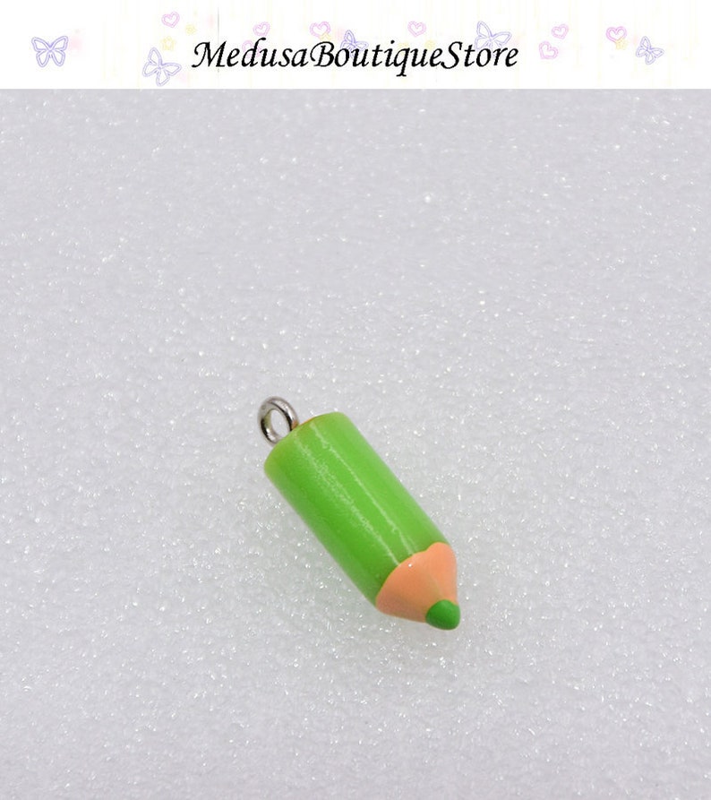 10pcs Pencil Charms, Pencil Resin Pendant, DIY Bracelet Necklace Earring Jewelry Findings Craft Green