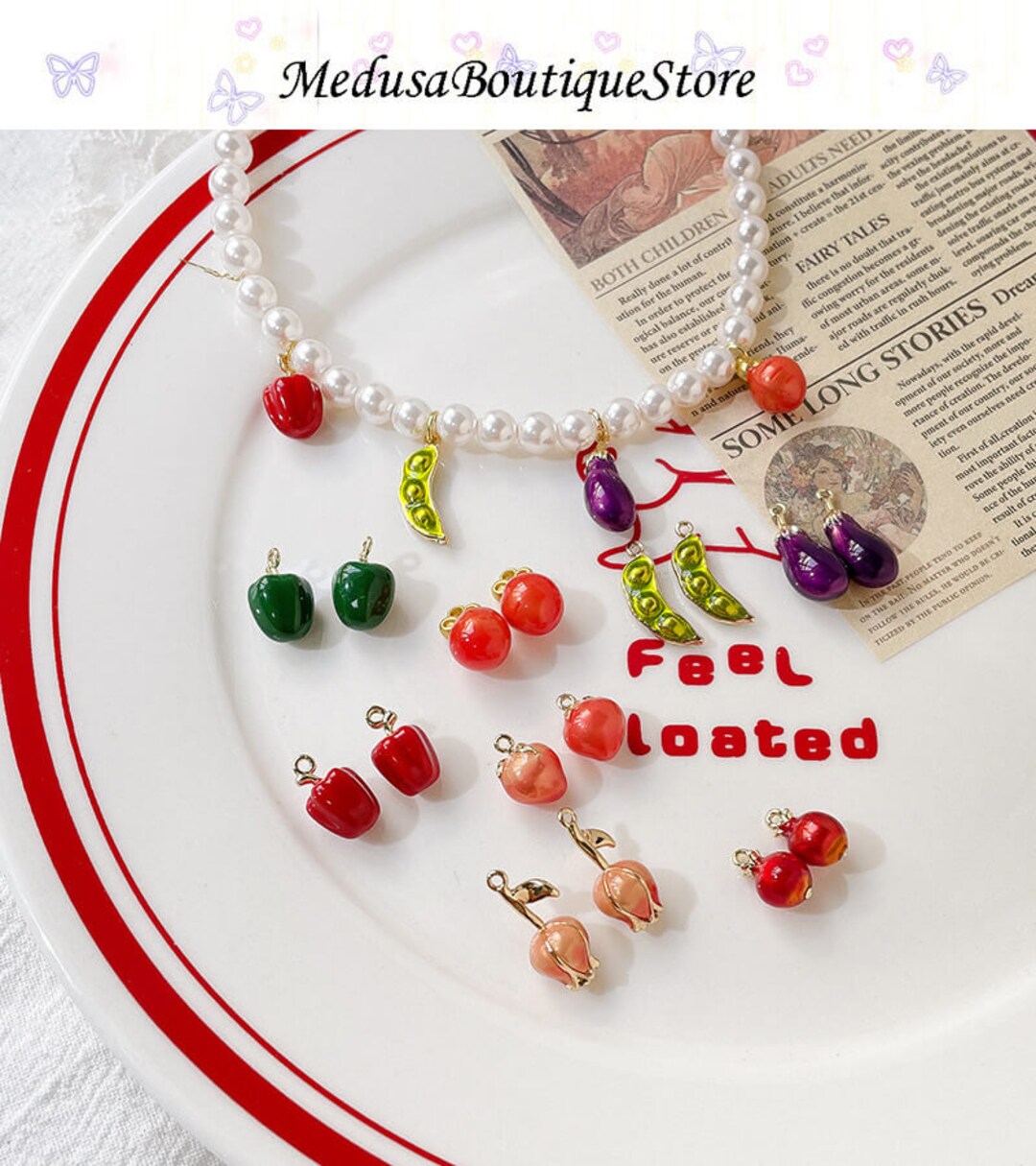 5pcs Vegetable Charms, Strawberry, Eggplant, Chil Charms Pendant, DIY ...