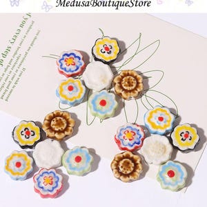 5Pcs Flower Ceramic Beads, Color Flower Beads, Flower Beads Charms, DIY Jewelry Accessories For Bracelet Necklace Earring Jewelry