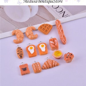 5pcs Miniature Toast Charms, Croissant Charms Pendant, DIY Bracelet Necklace Earring Jewelry Findings Craft