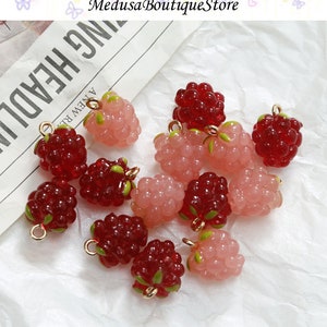 5 pièces breloques raisin framboise, pendentif breloques fruits en résine, accessoires de bijoux à bricoler soi-même, bracelet collier boucle d'oreille résultats fournitures d'artisanat image 3