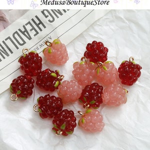 5 pièces breloques raisin framboise, pendentif breloques fruits en résine, accessoires de bijoux à bricoler soi-même, bracelet collier boucle d'oreille résultats fournitures d'artisanat image 1