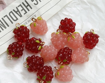 5Pcs Raspberry Grape Charms, Resin Fruit Charms Pendant, DIY Jewelry Accessories, Bracelet Necklace Earring Findings Craft Supplies