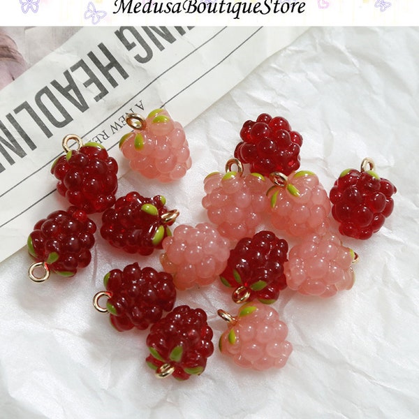 5 pièces breloques raisin framboise, pendentif breloques fruits en résine, accessoires de bijoux à bricoler soi-même, bracelet collier boucle d'oreille résultats fournitures d'artisanat