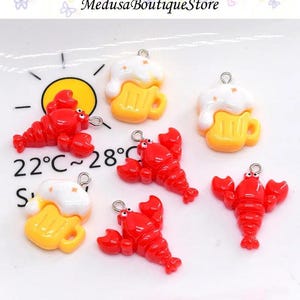 10pcs Crayfish Charms, Crayfish Beer Resin Pendant, DIY Bracelet Necklace Earring Jewelry Findings Craft