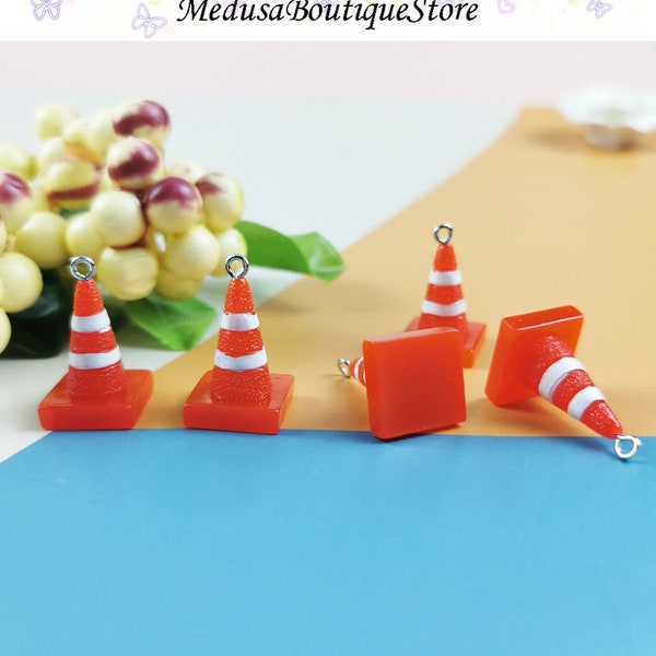 5pcs Mini Traffic Cone Charms, Traffic Cone Pendant, Warning Sign Roadblock Charms, DIY Bracelet Necklace Earring Jewelry Findings Craft