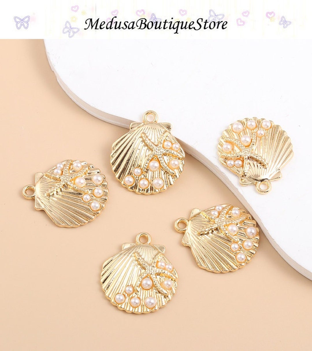 5pcs Shell Charms, Starfish Alloy Pendants, DIY Bracelet Necklace ...