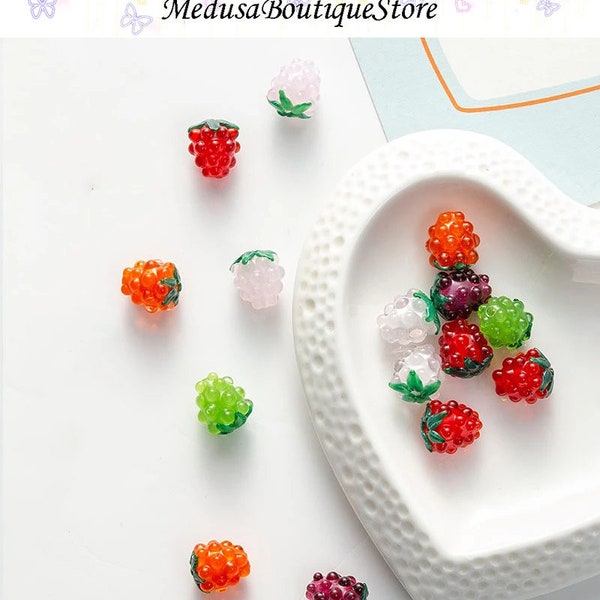 5 pièces perles de verre framboise, perles de framboise, breloques de fruits, accessoires de bijoux à bricoler soi-même pour Bracelet collier boucle d'oreille bijoux