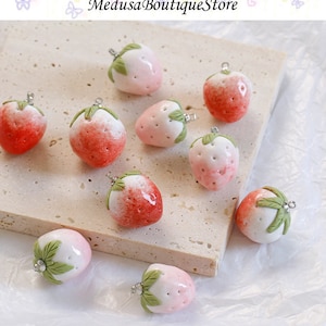 2Pcs Ceramic Strawberry Charms, Strawberry Pendant, Fruit Charms Pendant, DIY Bracelet Necklace Earring Jewelry Findings Craft