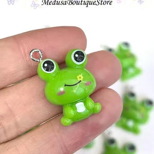 10pcs Frog Resin Charms, Cute Flower Frog Pendant Charms, DIY Jewelry Accessories, Bracelet Necklace Earring Findings Craft
