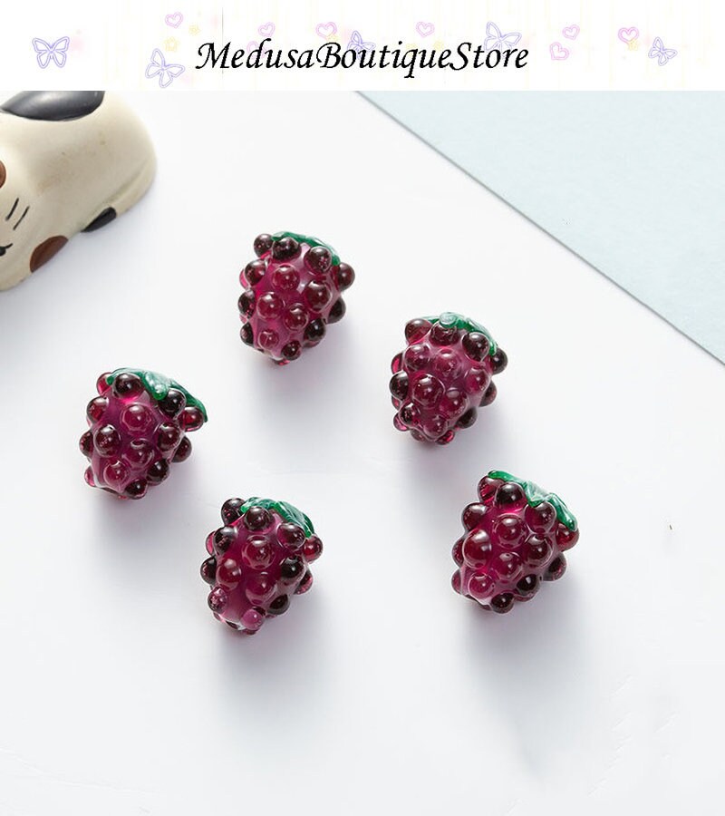 5pcs Raspberry Glass Beads, Raspberry Bead Pendant, DIY Bracelet ...