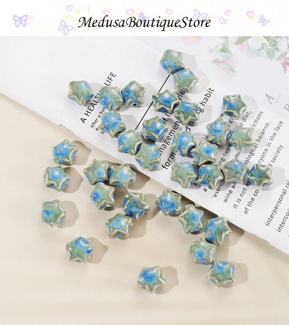 10Pcs Ceramic Star Beads, Color Star Beads Pendant, DIY Bracelet Necklace Earring Jewelry Findings Craft Supplies