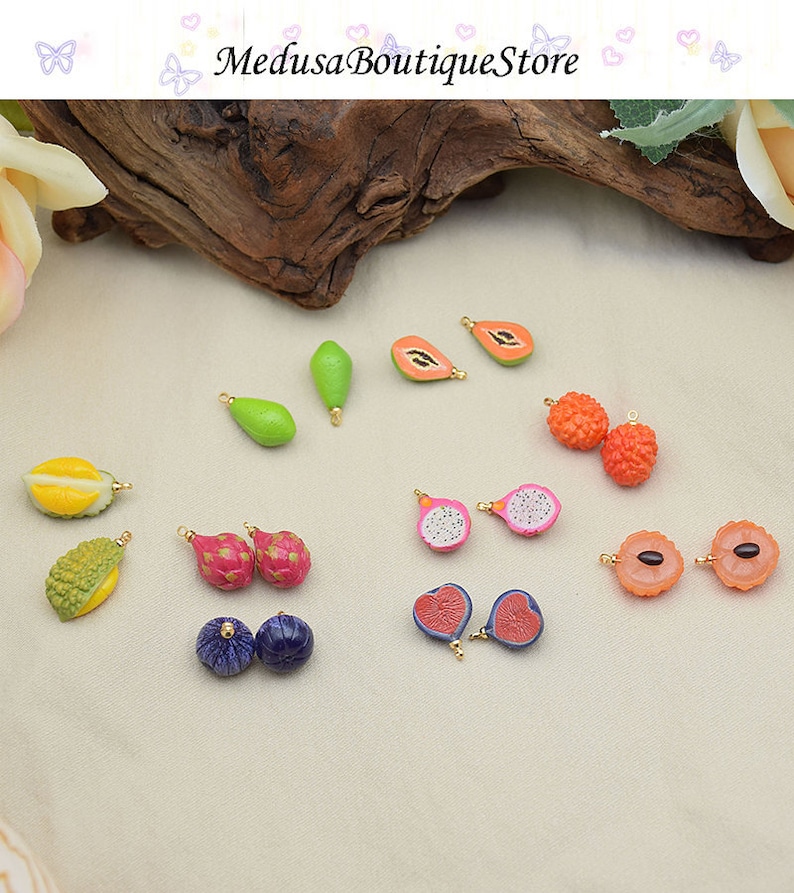 5pcs Resin Fruit Charms Pendants, Papaya, Pitaya, Lychee Charm, DIY ...