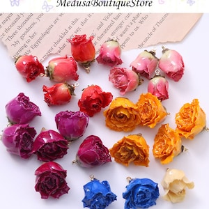 2pcs Real Rose Flower Charms, Resin Rose Flower Pendant, DIY Bracelet Necklace Earring Jewelry Findings Craft Handmade Supplies